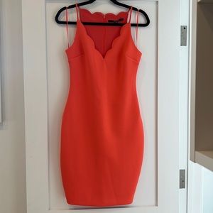 Guess Bodycon Dress with scallop detail in tangerine